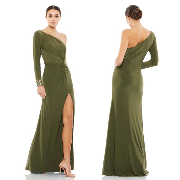 MAC DUGGAL | ONE SLEEVE BEADED CUFF SIDE TWIST GOWN #55696 - Picture 2 of 3